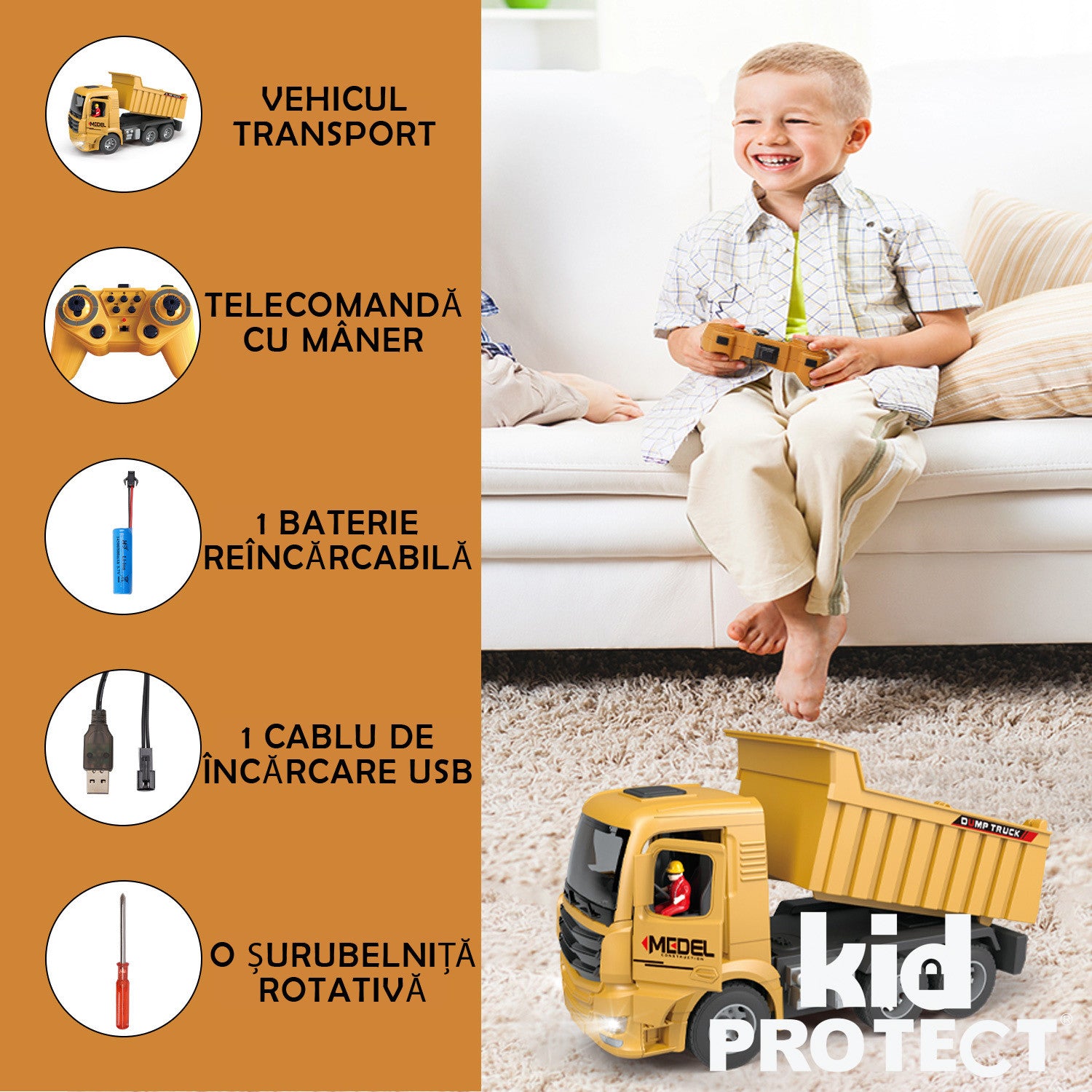 Basculanta Super Realista Cu Telecomanda Pentru Copii KidProtect PowerHaul Remote Basculanta Super Realista Cu Telecomanda Pentru Copii KidProtect PowerHaul Remote